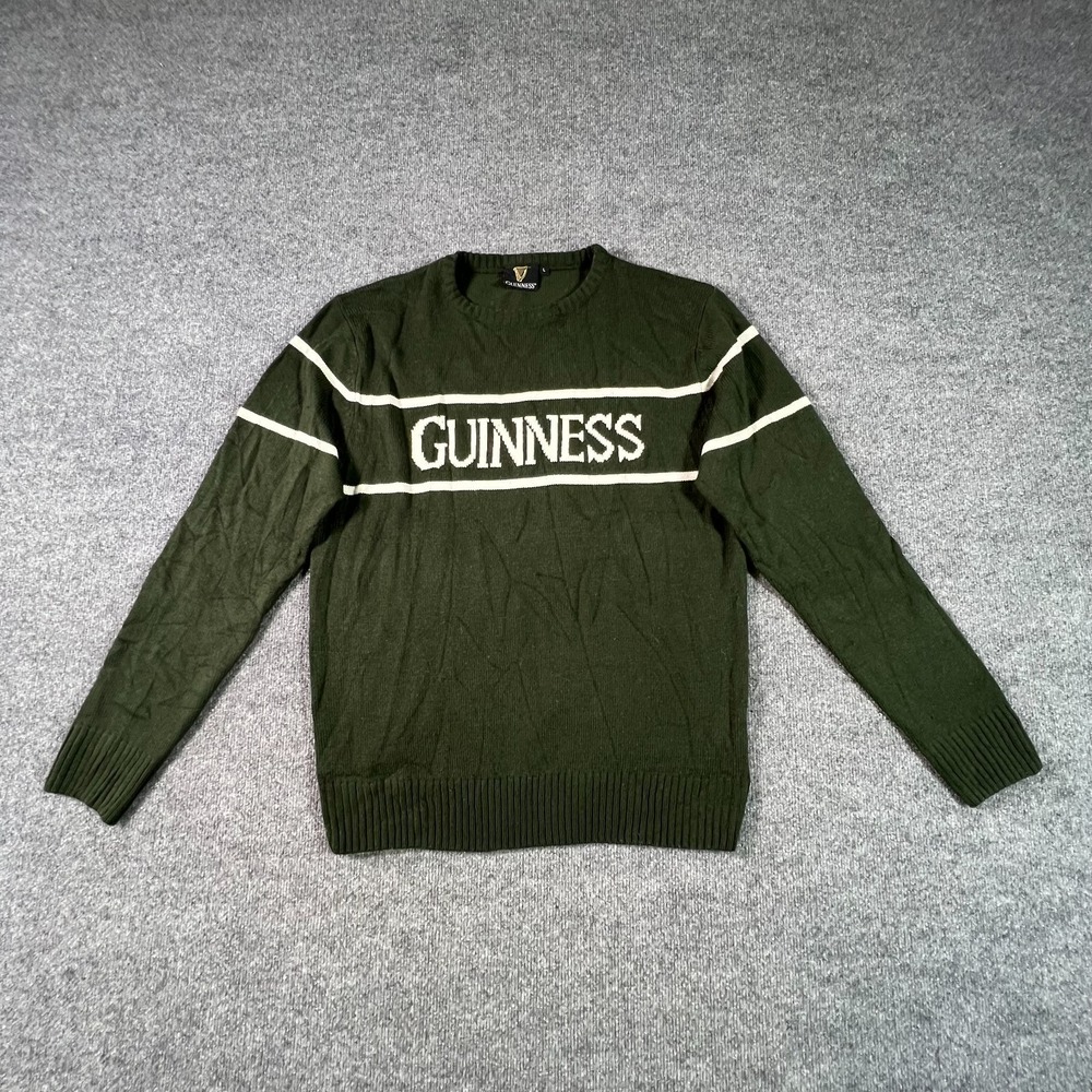 Guinness Sweater Mens Large Green Acrylic Tight-Knit Crew Neck Pullover 115724